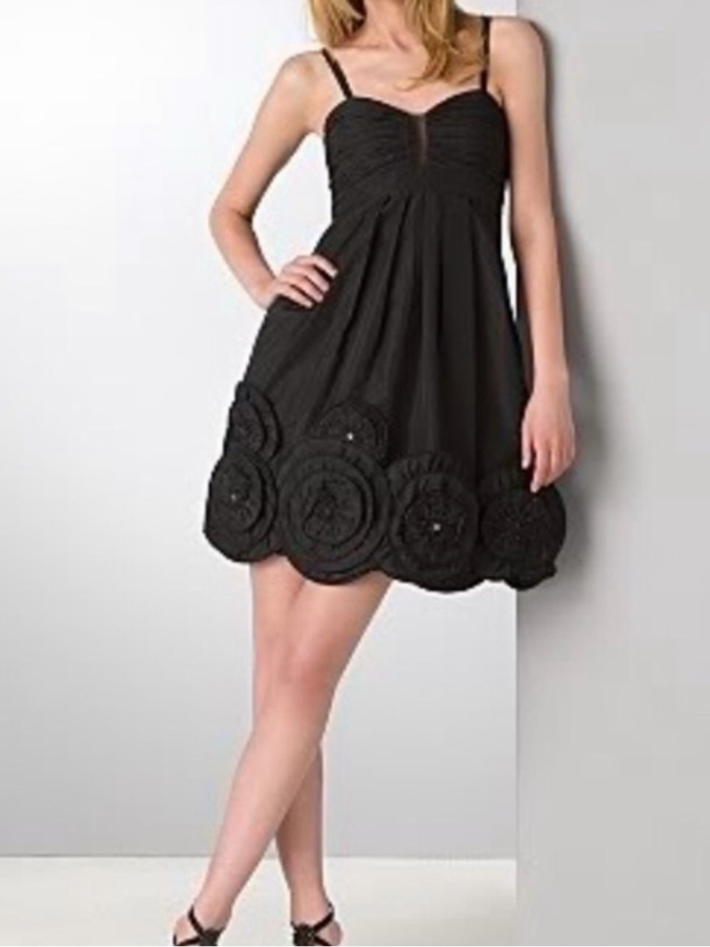 BCBGMaxAzria Black Beaded Appliqué Taffeta Party Dress Mini- Women’s 2